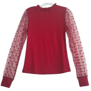 Blooming Jelly Blouse Top Womens Small Ruffled Mock Neck Sheer Pom Pom NWT